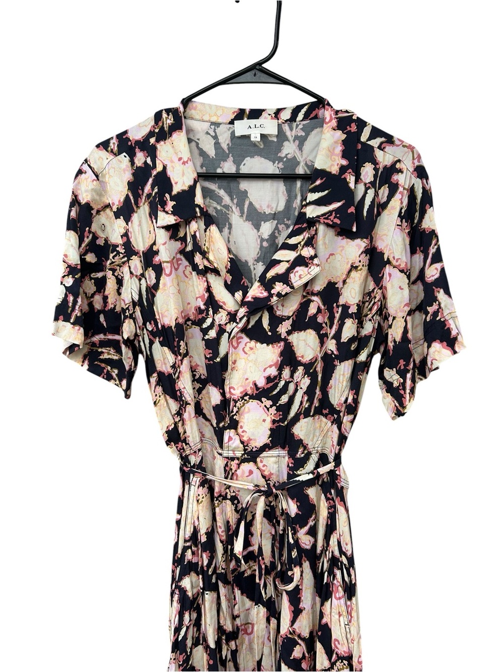 A.L.C. Emery Maritime Navy and Blush Floral High-Low Wrap Dress - Size 12 - Maxi - Picture 3 of 12